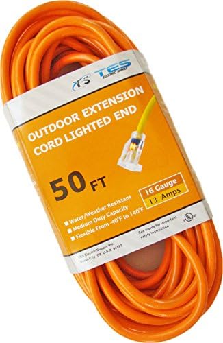 TES 16 Gauge 50 Ft. 16/3 SJTW Medium Duty Extension Cord with Lighted Plug