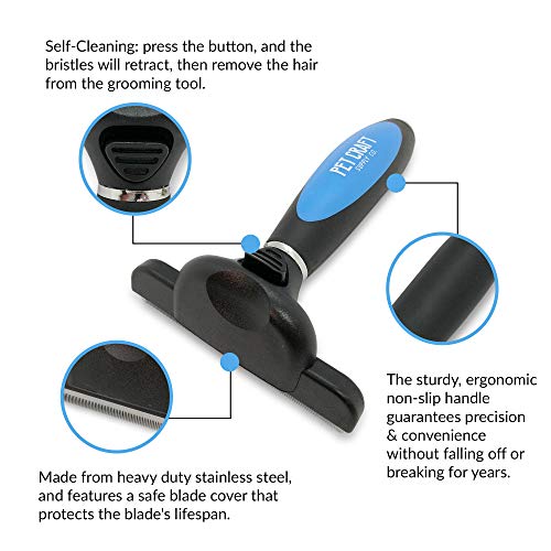 Pet Craft Supply Self-Cleaning Pet Grooming Hair Deshedding Brush Tool for Small Dogs and Cats with Short to Long Hair, Large