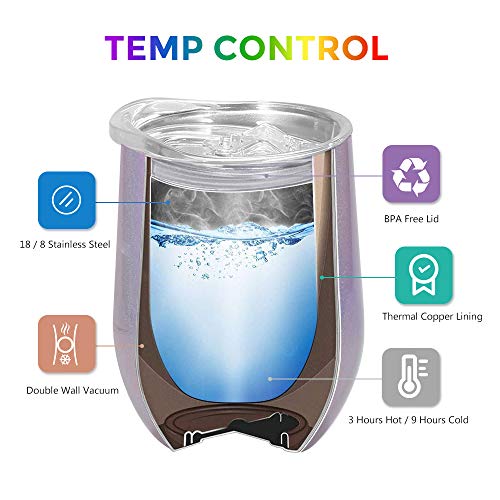 HOMFUL 12 oz Wine Tumbler, Double Wall Insulated Wine Glasses, Stainless Steel Stemless Travel Cup with Sealable Lids Perfect for Wine, Coffee, Drinks, Champagne, Cocktails