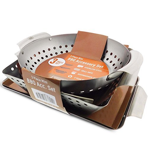 Yukon Glory 3-Piece Mini BBQ Grill Accessories Basket Set with Cleaning Pads,for Grilling Vegetables, Chicken Pieces Best Grill Basket Set - Great Birthday Gifts for Men! - Thumbnail 2