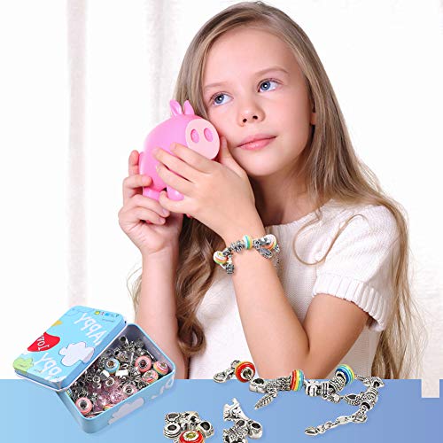 VGOODALL Charm Armband Kit DIY, Schmuck Bastelset Handwerk Perle überzogen mit Silber Kette Mädchen Geschenke Armband Bastelset für Mädchen