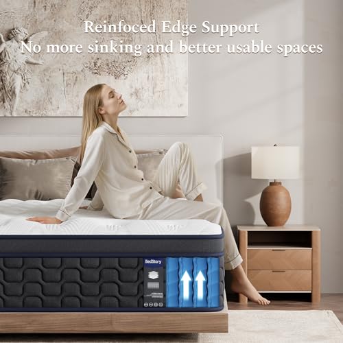 BedStory Double Mattress Firm, 10 Inch Deep Sleep Hybrid Full Mattress with Pocket Coils, Matelas Double in a Box for Motion-Isolation ＆ Pressure Relief, CertiPUR-US Certified, 365-Night Trial