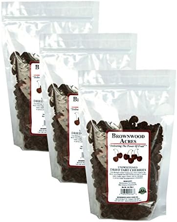 Unsweetened Dried Cherries by Brownwood Acres - Non-GMO, Gluten Free, Kosher Certified All Natural Healthy Snack Alternative - No Added Sugars, Oils or fillers - Just Michigan Cherries! (3 Pound)