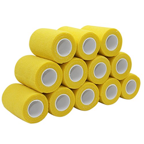 COMOmed Self Adherent Cohesive Bandage Latex FDA Approved 3"x5 Yards First Aid Ace Bandages Stretch Sport Athletic Wrap Vet Tape for Wrist Ankle Sprain and Swelling,Yellow(12 rolls)