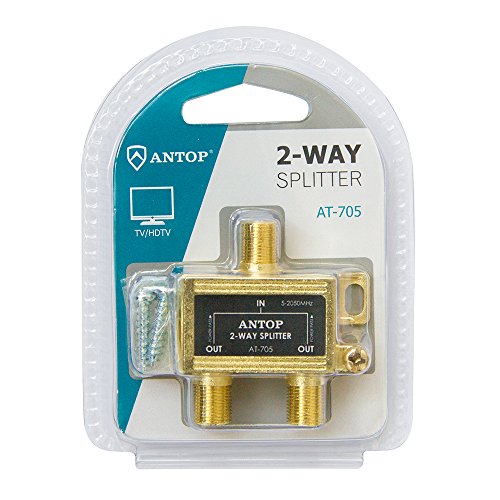 ANTOP Low-Loss 2 Way Coaxial Splitter for TV and Satellite,One in and Two Out 2GHz - 5-2050MHz All Port DC Power Passing,Splits Coaxial Cable Signal (Cable/Satellite/Antenna) to Two Destinations
