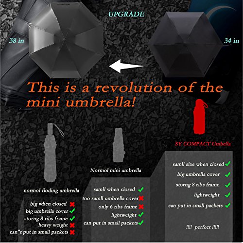 SY COMPACT Travel Umbrella - Lightweight Portable Mini Compact umbrellas-Factory outlet shop (black) - Thumbnail 6