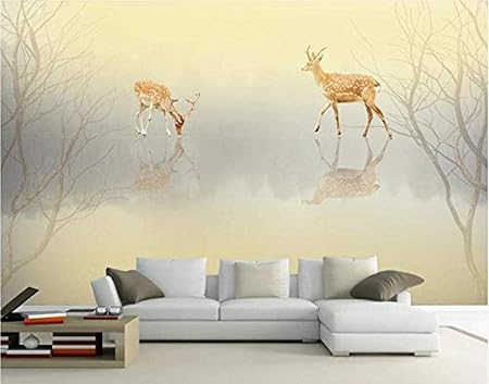 ZJfong 3D Wallpaper für Wände Deer Tree Moderne minimalistische gelbe