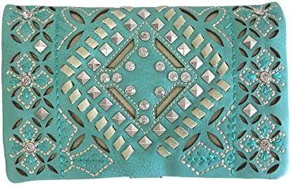 American Bling Montana West 4-Way Clutch Wristlet Crossbody Purse Western Bling Geometric Turquoise
