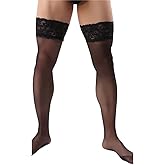 Manguo Mens Lace Top Thigh High Stockings Over Knee Antiskid Fishnet Sissy Long Socks for Men