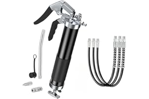 400cc Heavy Duty Black Pistol Grip Grease Gun Kit - 14oz, 8000 PSI Manual Grease Gun with Hose, Coupler, Nozzle