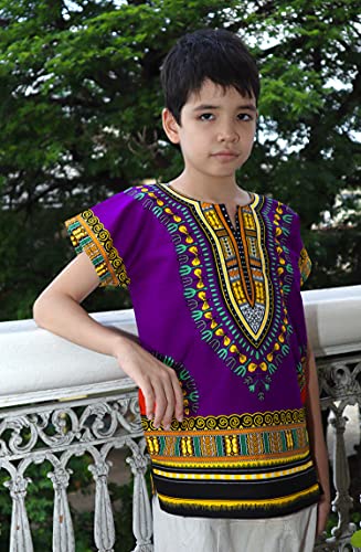 Kid's T-Shirt - African Classic Dashiki Casual Loose Fit Shirt Kids Comfortable Childrens Wear Gown Style Boys Girls Traditional Attire Color White Siz