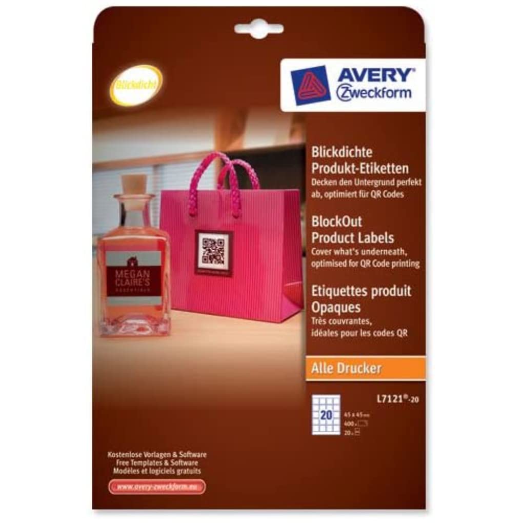 Avery Opaque QR Code Label 20 per Sheet 45x45mm White Square Ref L7121-20 [400 labels]