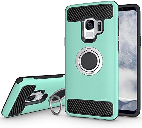 Galaxy S9 Case, Aoways Armor Dual Layer Case with Rotatable Finger Ring Kickstand Magnetic Car Mount Protective Cover for Samsung Galaxy S9 - Green