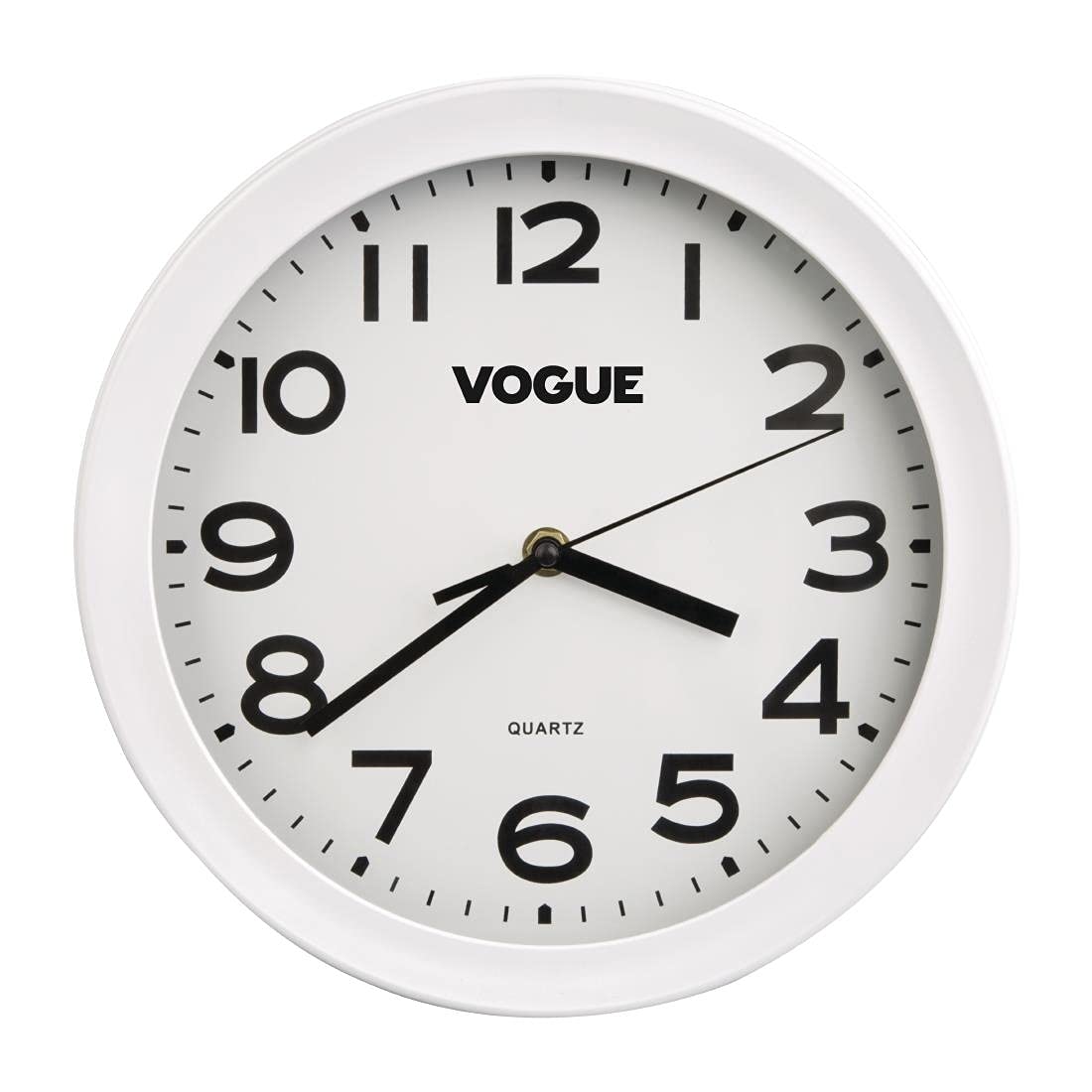 Vogue White Kitchen Wall Clock 250mm / 10" - Durable Plastic for Commercial Kitchens, Large Numbers, Easy Clean K978