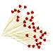 PuTwo Cocktail Toothpicks 100 Counts Cocktail Picks Handmade Natural Bamboo Cocktail Sticks Eco-Friendly Appetizer Skewers for Cocktail Appetizers Fruits Dessert - Red Hearts