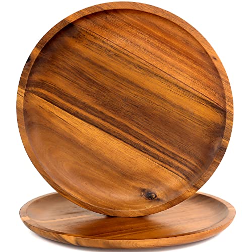 FANICHI Wooden plates (set of 2-11inch) Dinner Plates, Acacia Round Wood Plates, Unbreakable Classic Plates, Easy Cleaning & Lightweight for Dishes Snack, Dessert, Housewarming, Christmas Gift