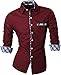jeansian Men's Slim Long Sleeves Casual Button Down Dress Shirt Z020 WineRed L