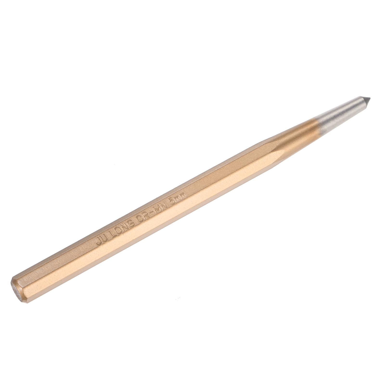 M METERXITY Center Punch 5mm Shank Point, 10x150mm Alloy Steel Center Punch Tool, Impact Resistant Metal Punch Center for Mark/Drilling/Punching/Scribing/Locator/Starting Nail [Golden]