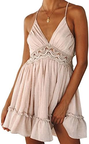 Angielucky Women's Sexy Halter Lace Sundresses A-line Mini Dress Swing Skater Dresses (Suits US 2-10)