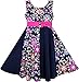 HN12 Girls Dress Asymmetric Flower Bow Tie Sleeveless Dark Blue Size 8