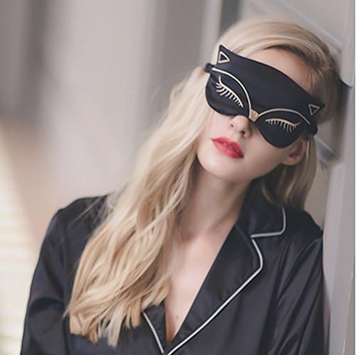 Cute Animal Sleep Eye Mask, Aimell Sexy Fox Cat Double-side Smooth Real Silk Eye Shade with Adjustable Strap-Black