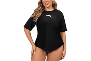 Halcurt Women's Plus Size Short Sleeve Rash Guard Swim Shirts Top Only Loose Fit Swim Tee UPF50+ Swimsuit