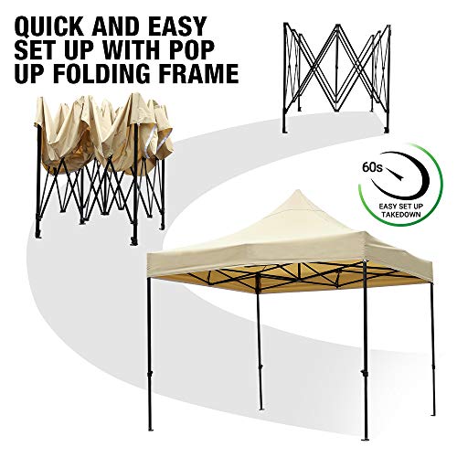kdgarden 10 ft. x 10 ft. Outdoor Easy Pop Up Canopy with 420D Waterproof and UV-Treated Top, Portable Party Shelter Tent with Carrying Bag, Khaki - Thumbnail 5