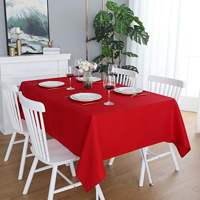 LivinEase Rectangular Tablecloth 140x200cm – 250 GSM Cotton Blend Red Table cloths for 4 to 6 Seater Table - Linen TableCloth Ideal for Christmas, Parties, Halloween and Every Occasions