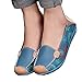 Maybest Women Bright Color Casual Flower Printed Slip On Leather Flat Pumps Moccasins Dancing Shoes (8.5 B (M) US, Dark blue)