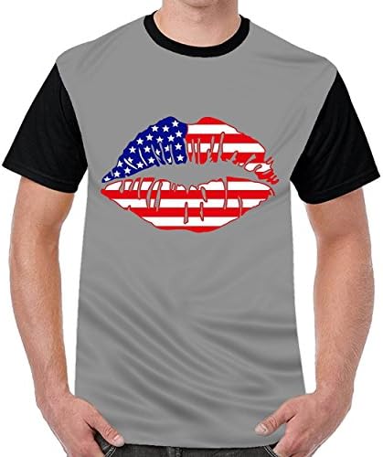 Aabigale American Flag Kiss Lip Mens Sports Football T Shirts Dark Gray