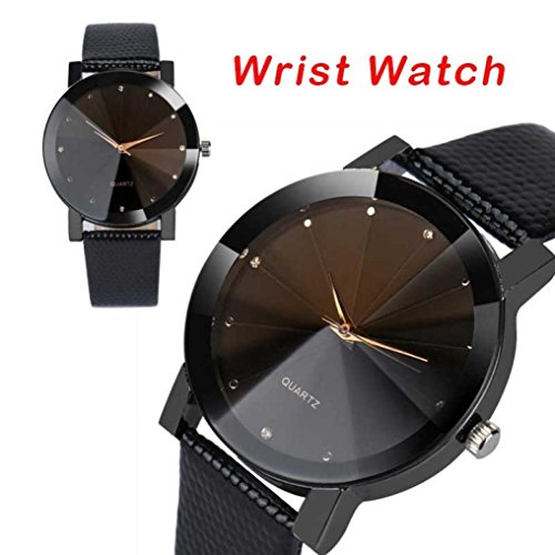 Women's Round Watch Fitfulvan outdoors Business Stainless Steel Dial Leather Band Quartz Wrist Watch-black