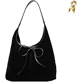 Bow Suede Tote Bag for Women,Trendy Purse Slouchy Hobo Bag with Elegant Bow,Vintage Large Capacity Work Tote Shoulder Handbag