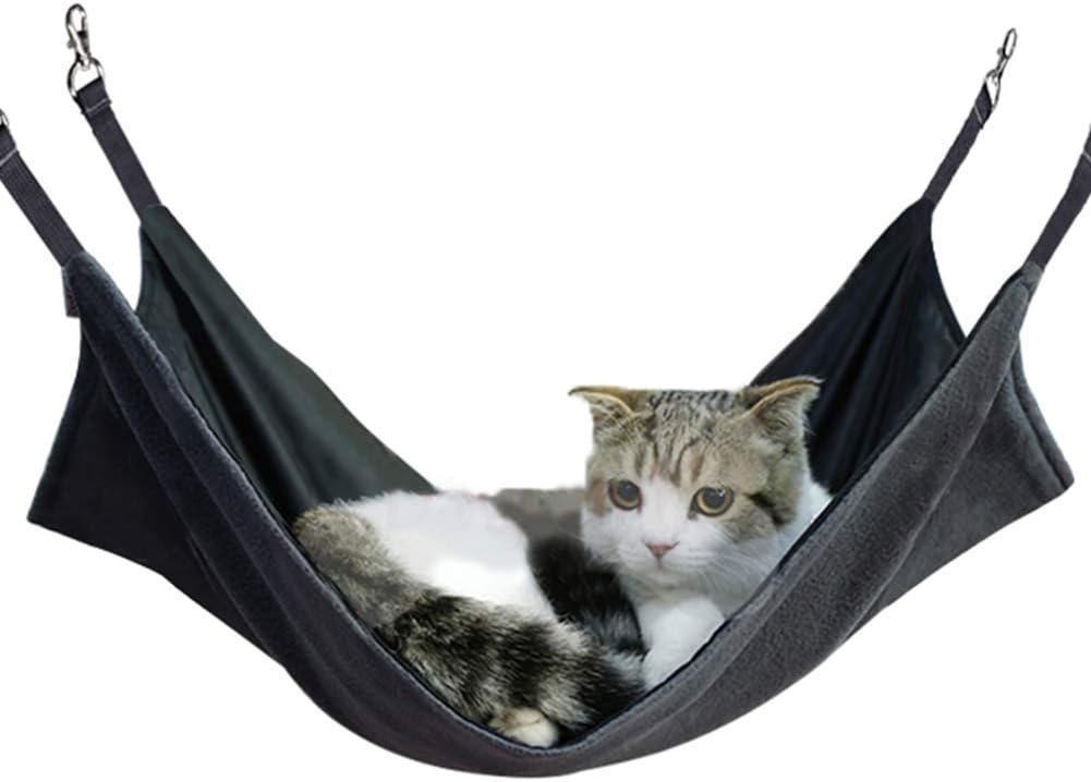 Petneces Cat Hammock Bed Pet Cage Hammock Reversible Hanging Bed Warm/Cool Mat for Cage 22x14.5inch (Black)