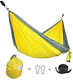 CUTEQUEEN TRADING Single Nest Parachute Nylon Fabric Hammock With Tree straps;Color: Yellow /Grey