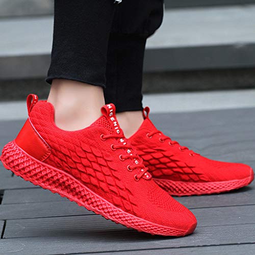 Men's Sneakers Sport Baseball Shoes Fashion Breathable Sneakers Mesh Soft Sole Casual Athletic Lightweight Red - Thumbnail 3