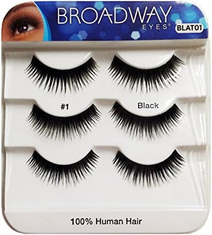Broadway Eyes Black Strip False Eyelash Trio Pack 100% Human Hair #1 BLAT01 (3-Pack)