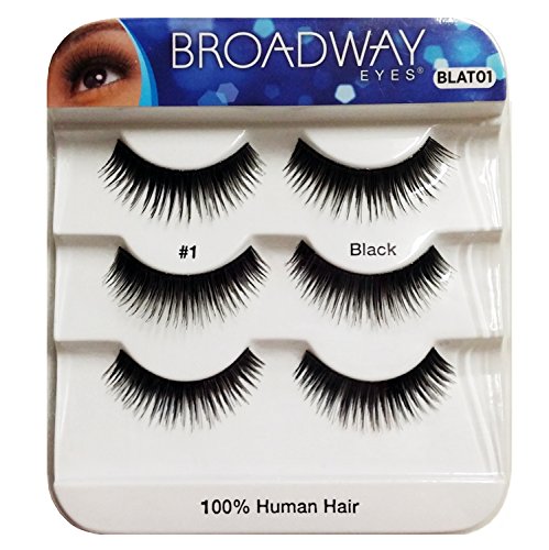 Broadway Eyes Black Strip False Eyelash Trio Pack 100% Human Hair #1 BLAT01 (3-Pack)