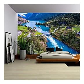 Beautiful Nature Norway Natural Landscape Aerial Photography. Lovatnet Lake. - Removable Wall Mural | Self-Adhesive Large Wallpaper - 66x96 inches