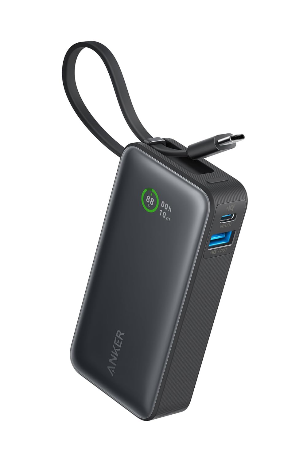 Anker Nano Power Bank (30W, Built-In USB-C Cable) (モバイルバッテリー 10000mAh 30W出力 大容量 LEDディスプレイ搭載 USB-Cケーブル内蔵 一体型)【PD/PowerIQ搭載/PSE技術基準適合】iPhone 16 / 15 Android MacBook その他各種機器対応 (ブラック)商品画像