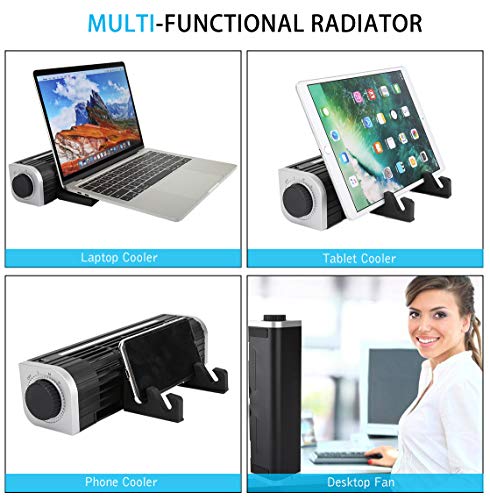 MoKo Laptop Cooler, Cross-Flow Cooling Fan Pad Silent Laptop Radiator with RGB Light, Adjustable Stand and Wind Speed, Turbine Fan Cooler for Laptop, Tablet and Phone, Desktop Fan - Black + Silver