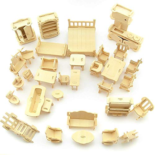 LoveInUSA 3D Wooden Dollhouse Furniture Puzzle DIY House Room Miniature