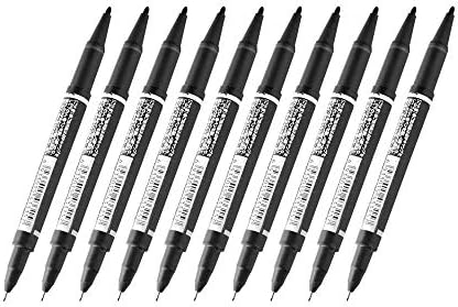 Misswonder 10 Pcs Dual Ended Scribe Marker Pen Black Temporary Skin Tattoo Pen Make Up Art Paint Pen Set Fine Tip Black Brush Pens