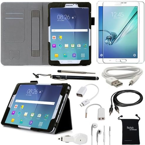 Samsung Galaxy Tab S2 8.0 10-Item Accessory Bundle by DigitalsOnDemand - Leather Cover Case, Screen Protector, Stylus Pen, USB, Car Charger Adapter, Earphones/Splitter, OTG & AUX Cable, Travel Bag
