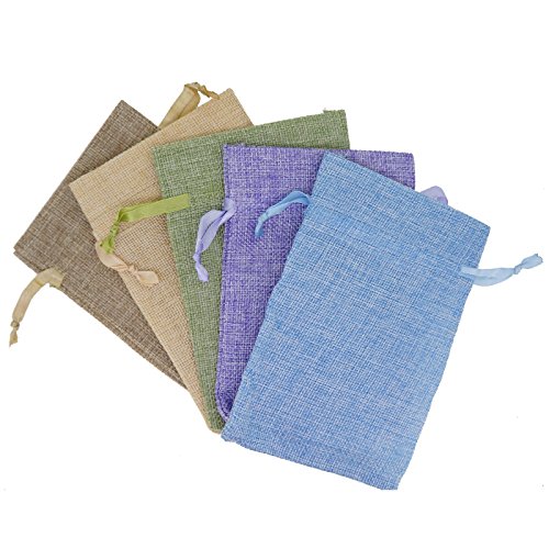 Stylish Mix Color Linen Pouches with Ribbon Drawstring for Gift Packaging, 2 Sizes Available Pack of 10 (4