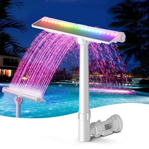 Solar Pool Fountain for Above Ground and Inground Pools with 9-Color Auto-Sensing Lights, High-Pressure Dual Spray Waterfall and 360° Adjustable Sprinkler Cools by 10-20°F for Relaxation