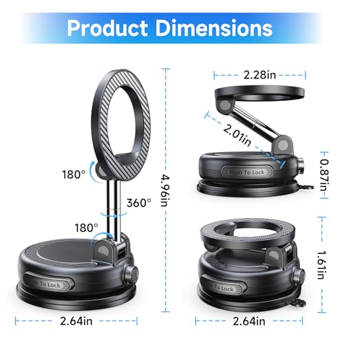 Moeila NeverFall Car Phone Mount for MagSafe, 89lbs Vacuum Suction, Strong Magnetic Dashboard & Windshield Mount, 360° Adjustable Phone Holder for iPhone & All Phones, Carbon Fiber