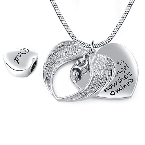 Cring Coco Unisex Angel Wing Memorial Keepsake Ashes Urn Pendant Necklace,I Used to Be His Angel Now He's Mine (Dad)