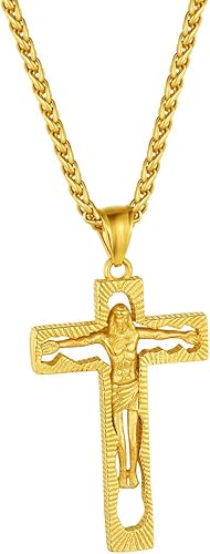 Amazon Findchic 十字架 クロス ネックレス ペンダントトップ メンズ ゴールド 18金 K18 イエス様 キリスト かっこいい お守り アクセサリー ネックレス 通販