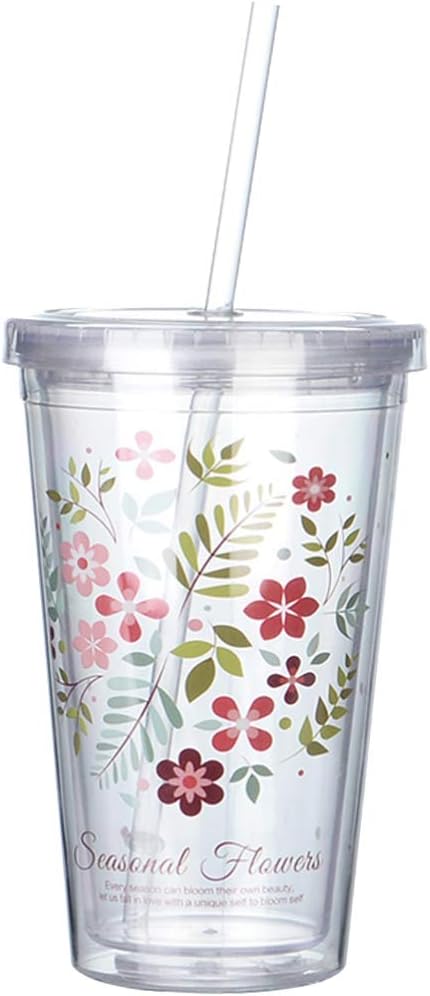 Amazon Nuolux ストロータンブラー 2層構造 ストローカバー付き 漏れない かわいい おしゃれ コーヒー ジュース 450ml タンブラーグラス オンライン通販