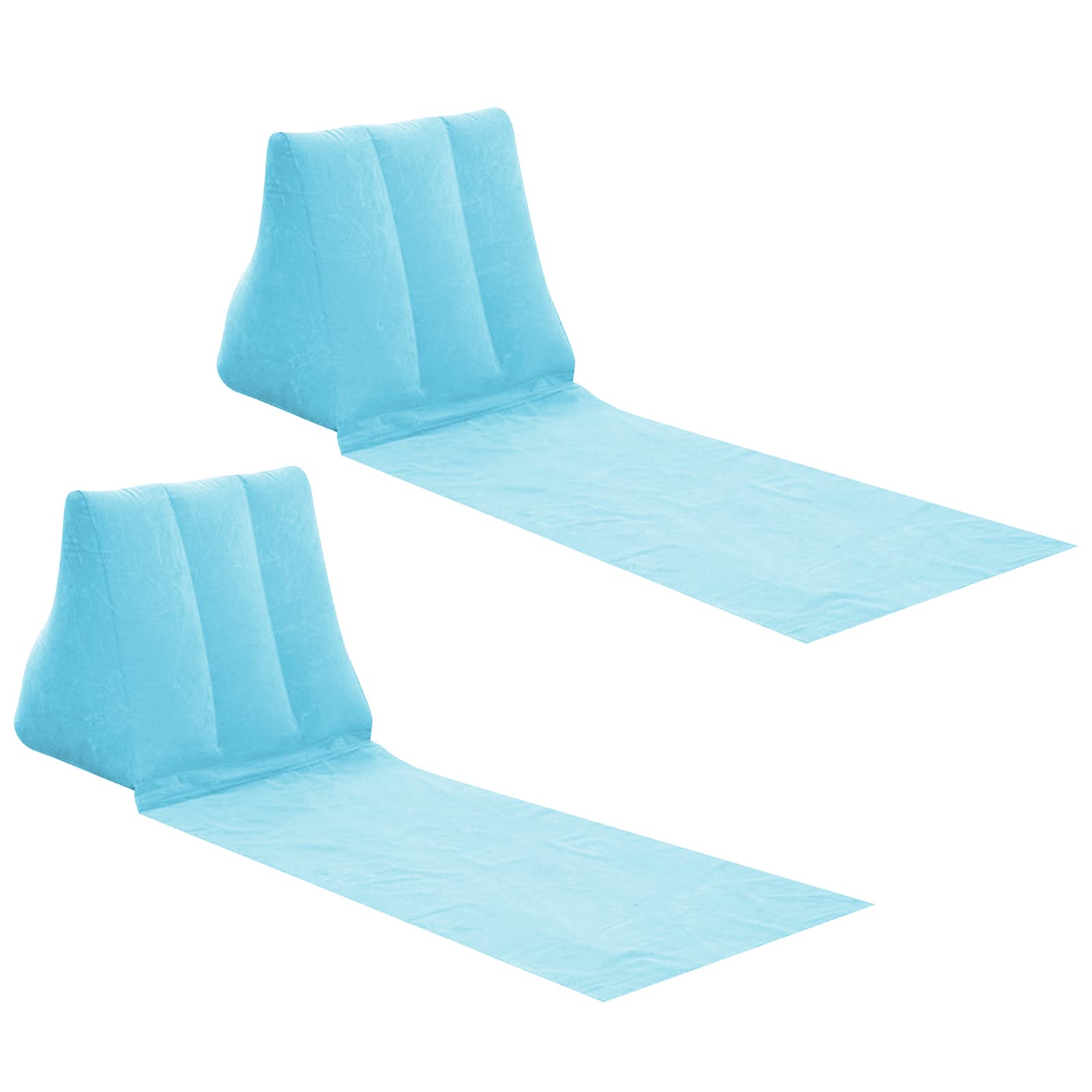 Pair of Inflatable Outdoor Sun Bath Beach Mat Pillows Flocking Beach Chairs with Backrest Inflatable Lounger for Portable Travel Camping (Skyblue)